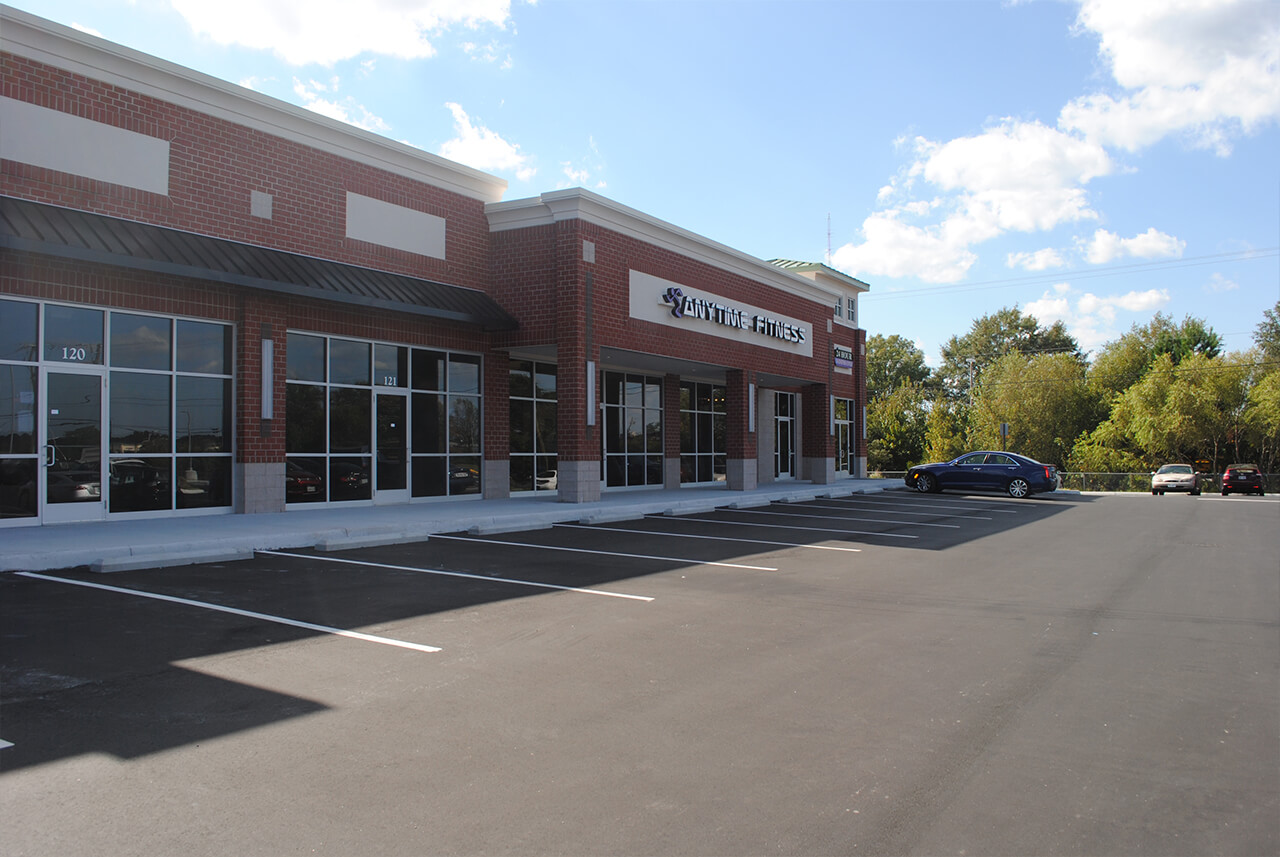 Shopping center exterior featuring Anytime Fitness